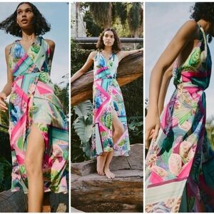 Zara Colorful Maxi Dress with Tropical Print Medium